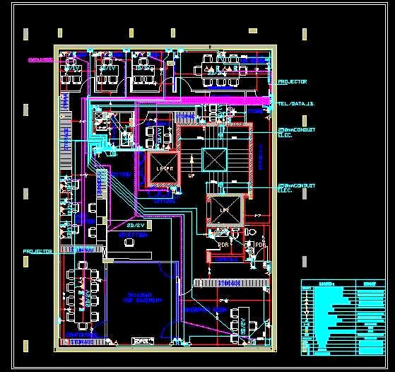 Basement Office Space DWG Plan with Electrical Wiring Details